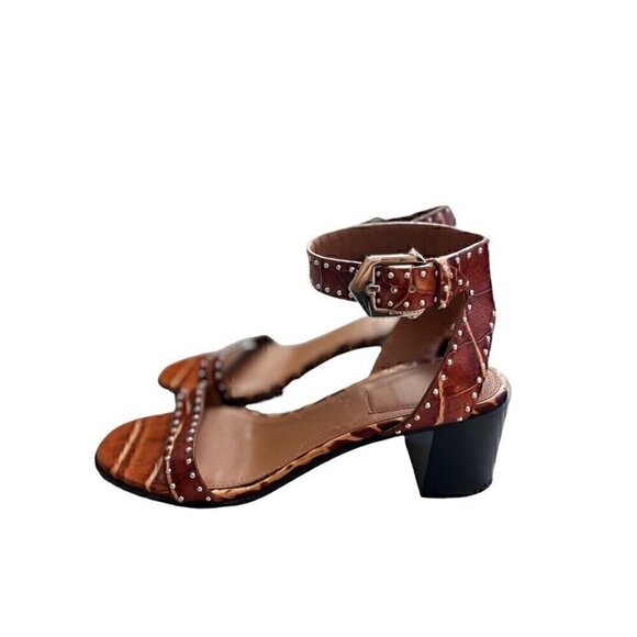 Givenchy Heel Leather Sandals Faux Crocodile Studded Brown 39.5 - Picture 1 of 7